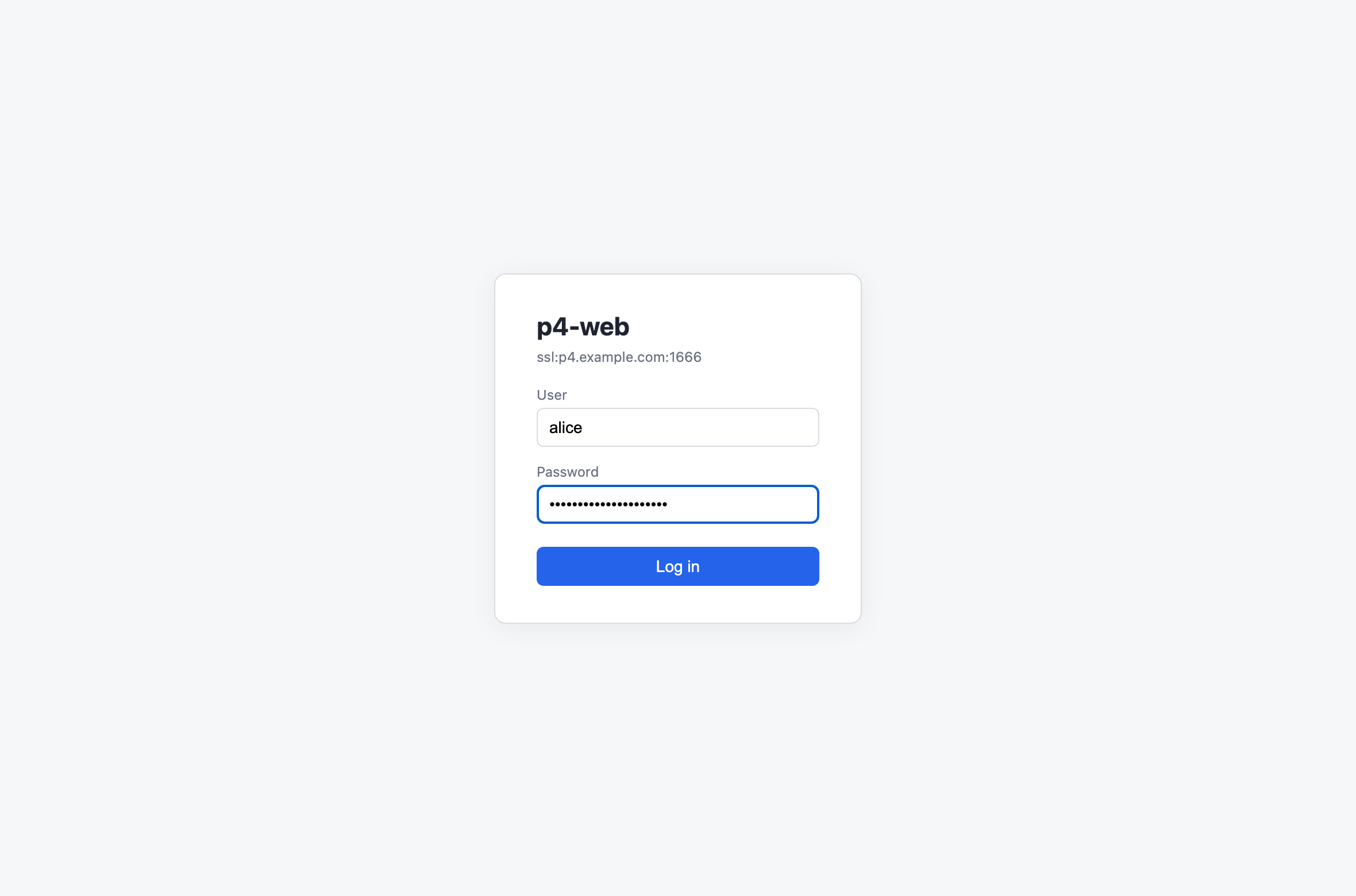 p4-web login screen with user and password fields